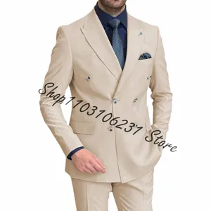 2024 Nieuwste Ontwerpen Luxe Mannen Pakken Slim fit Bruidsjonkers Double Breasted Bruidegom Smoking Kostuum Homme 2 STKS Blazer Broek L9w5 #