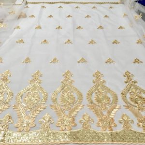 2024 Dernières Gold French Nigérian en dentelle Nigériane Sequins de haute qualité TULLE AFRICAN LACE TAST POUR MEUX POUR MEUX MAIS