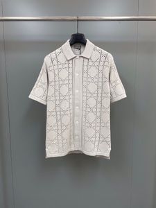 2024 Nieuwste mesh gebreide shirt met korte mouwen met kasjmier blend katoen en parelmoer knoppen