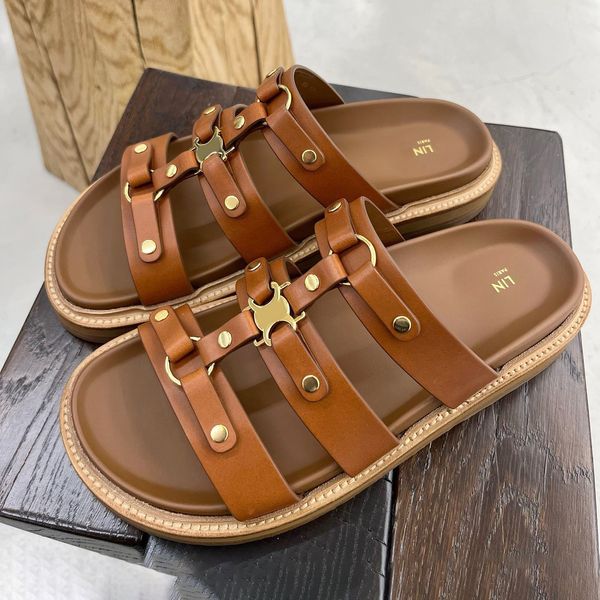 2024 Último modelo de alta calidad Gladiator Sandal Slipper Diseñadora de cuero Mujer zapatos informales Beach Outdoors Slide Flat Summer Platform Sandale Pool Mule Men Loafer