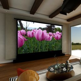 2024 Nieuwste Verbeterde Gemotoriseerde Elektrische Spanning Vloer Stijgende Projectiescherm 72-150 Inch 4K/8K Cinema wit Projectiedoek