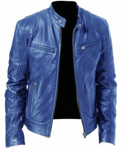 2024 Lederen Motorjas Mannen Slanke Korte Jas Kraag Pu Jassen Herfst Winter Winddicht Leren Jas Blazer Mannen Blazers 5XL 52gN #