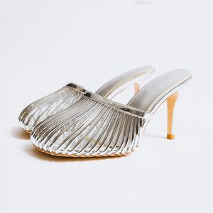 2024 Lederen schapenvachtleer Sandalen Stiletto Hoge hakken Zomer smal Band Peep-toe ronde tenen Slipper metal Hollow uit Europa en Amerika Slip-on maat 34-45