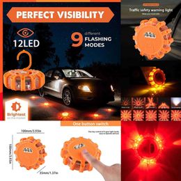 2024 LED Route Flares Safety clignotant AVERTISSEMENT LÉGEUR ROUTE ROUTE DISCUSEMENTS BACE MAGNÉTIQUE BASE MOTO MOTOCYLE DE MOTO