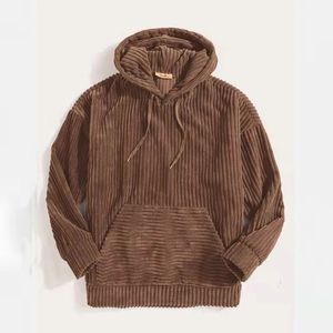 2024 Vrije tijd trui met capuchon herfst winter heren trui corduroy zak trui met lange mouwen vintage street wear 240102