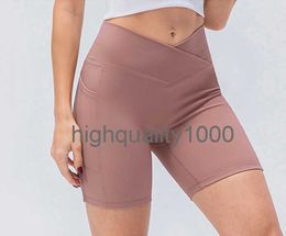 2024 LL Yoga Shorts Ribber femmes sport sans couture taille croisée pantalon course Fitness extensible sous-vêtements de sport entraînement court Leggings LL3156 55F7