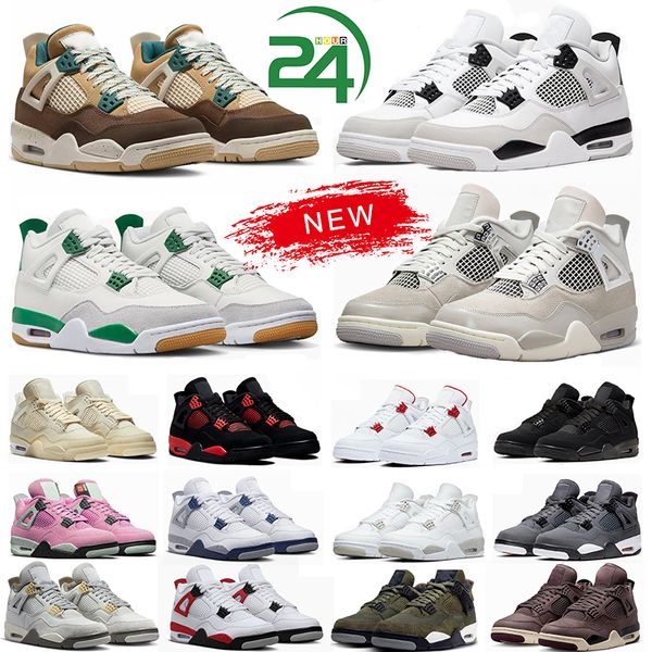 2024 Local Warehouse Chaussures de basket-ball Jumpman 4 4s Grape Green Black Cat 4s Race J4 Panda Taxi Violet Université Bleu Aubergine Rose Cool Gris Champignon Hommes Formateurs