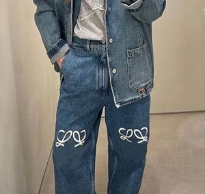 2024 Loewe Designer pantalon les jambes fourche de denim serré pantalon toison épaississeur