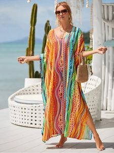 2024 Robe de plage longue CoverUps pour femmes Pareo de Plage Maillot de bain Cover-Up Sarongs Maillots de bain Kaftan Beachwear Q1476 240320