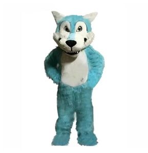 2024 Costumes de mascotte de chien de loup Husky à fourrure longue Halloween Robe de soirée fantaisie Personnage de dessin animé Carnaval Noël Pâques Publicité Costume de fête d'anniversaire Tenue