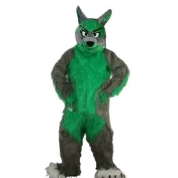 2024 Long Fur Wolf Mascot Mascot Costume Fursuit Furry Costumes de fête Robe Tenues Carnaval Halloween Noël Pâques Ad Clothes