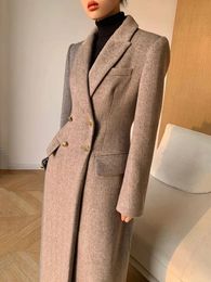 Manteau long en laine pour femmes, veste élégante en laine, rétro coréen, ensemble ultra-mince, manteau d'hiver décontracté pour femmes, 2024, 240112