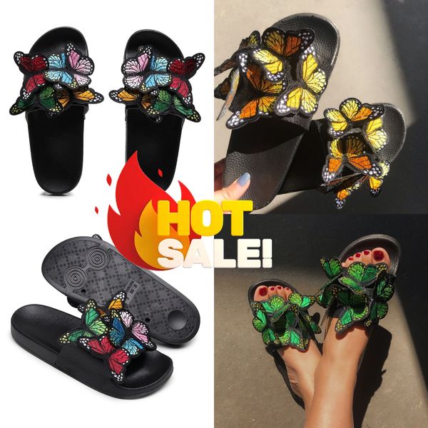 2024 PRECIO BAJO NUEVO estilo Gai Women Slippers de verano con toboganes de mariposa bordadas Flip Sandals Sandalias de playa zapatos Femal al aire libre Tamaño 36-41