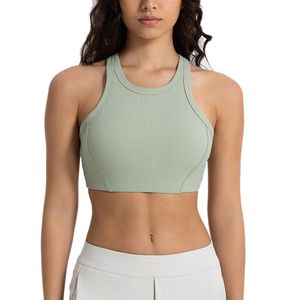 2024 Lu Lu beha voor yoga dames racerback sportbeha yoga-outfit cropped workout top met pad impact hardloopuitrusting geribbelde stof dames sportbeha