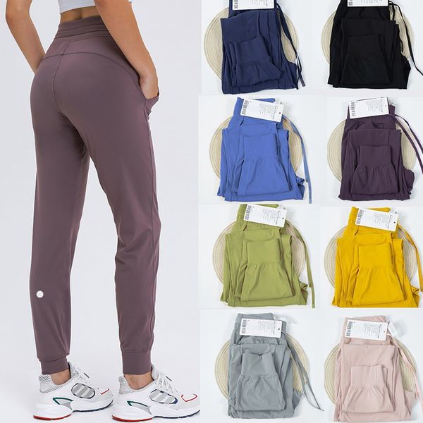 2024 lu lu lemens Pantalones deportivos Yoga Estudio de danza RelaxedFit MidRise Jogger Longitud completa Jersey suave Pantalones deportivos cónicos Comodidad informal Cordón Gimnasio Ciudad Sudaderas w