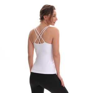 2024 Lu Lu Gilet Yoga Couleur unie avec coussinet de poitrine Dos croisé Antichoc Course Fitness Soutien-gorge de sport Vêtements de sport Femmes Sous-vêtements Débardeurs