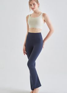 2024 Lu Lu Yoga Pantalones acampanados para mujer Leggings acanalados con corte de bota Pantalones de entrenamiento con parte inferior acampanada de cintura alta con bolsillos