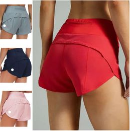 2024 Lu versnelling hoog op hoog stijgende korte taille sport shorts vrouwen