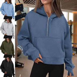 2024 lulemone Womens Yoga Scuba Half Zip Sweat à capuche Designer Pull Femme Définir Entraînement Sport Manteau Top Solid Zipper Sweat-shirt