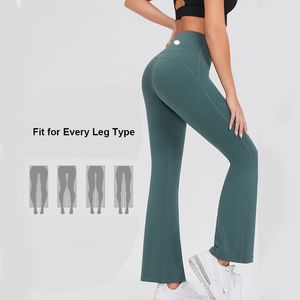 2024 Lulu Nieuwe Flare Pant Lycra Fabric Women Yoga Flared Pants High Taille Gym Wear Ll Leggings Elastische Fiess Lady Outdoor Sports Trousers 16