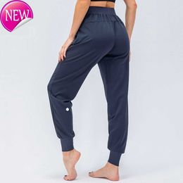 Lulu-pantalones de Yoga para mujer, pantalón noveno para correr, Fitness, con bolsillo con cremallera, cintura alta, elástico, informal, para correr, 4 colores, 2024
