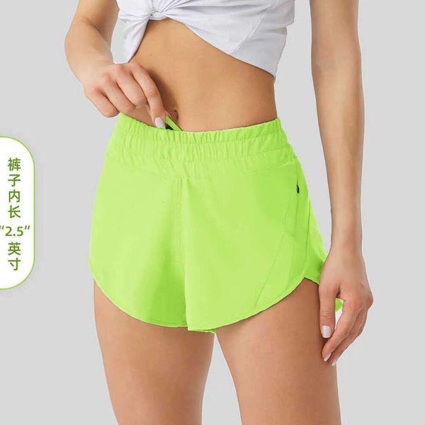 2024 LULULEMENI Multicolor suelto transpirable secado rápido pantalones cortos para mujeres pantalones de bolsillo de bolsillo de yoga de yoga con pantalones de gimnasio NGJ668