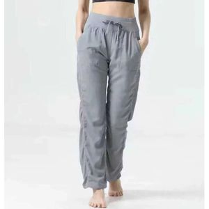 2024 lululemenI Yoga tenues costume nouveau studio de danse pantalon taille moyenne pour femme décontracté mince et polyvalent haut-parleur d'affaires jambe large hju668