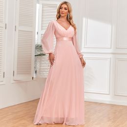 2024 luxueuse rose rose des robes de mariée manches longues v cou rose rose plus taille de fête formelle robes de bal élégantes robes de soirée formelles élégantes robe de bal sur fille noire