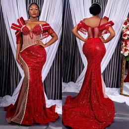 2024 Luxe plus size prom -jurken voor zwarte vrouwen belonderbelasting voor speciale gelegenheden Illusie Gala kralen Lace Tassel verjaardagsjurk tweede receptie jurk am750