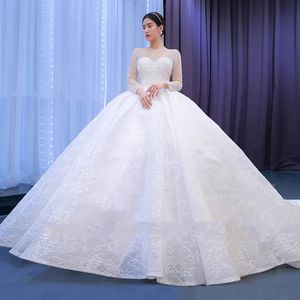 2024 Luxe Baljurk Trouwjurk Scoop Lange Mouwen Kristal Kralen Prinses Bruid Toga Lace Up Robe De Mariee vestidos De Noiva