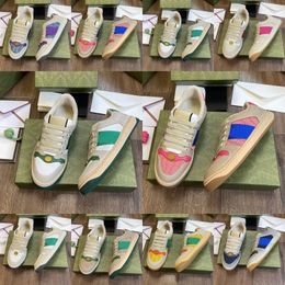 2024 Chaussures de sport de luxe Classic Vintage Screener Dirty Cuir Web Designer Sneaker Blanc Beige Ébène Vert Obsidienne Gris Fraise Imprimé Hommes Femmes Baskets