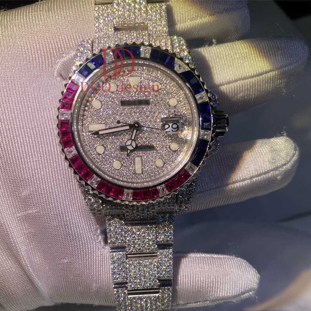 2024 luxe personnalisé automatique hip hop montre mécanique VVS D Mosangshi plein de diamants montres exquises pour hommes et femmes designer