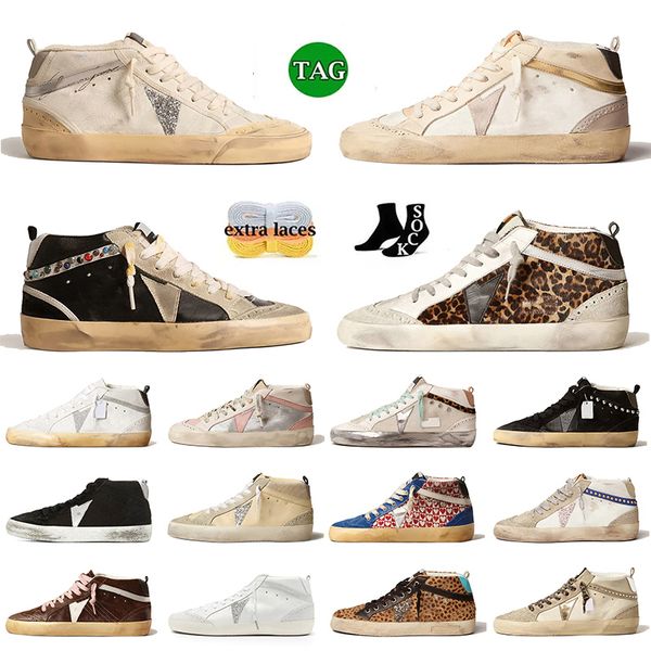 2024 Diseñador de lujo Casual Mid Star Zapatos Mujer Hombre Mid Star Plataforma Made in Italy Zapatillas de deporte Rosa Borgoña Glitter Plata Oro Vintage Cuero Gamuza Zapatillas deportivas