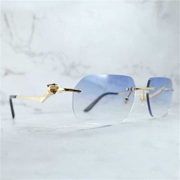 2024 Designer de luxe au large de Luxury Designer Nouveaux lunettes de soleil pour hommes et femmes au large de Mens Panther Rimless Tending Retro Retro Classic Shades Eyewear For Women Lentes Sol