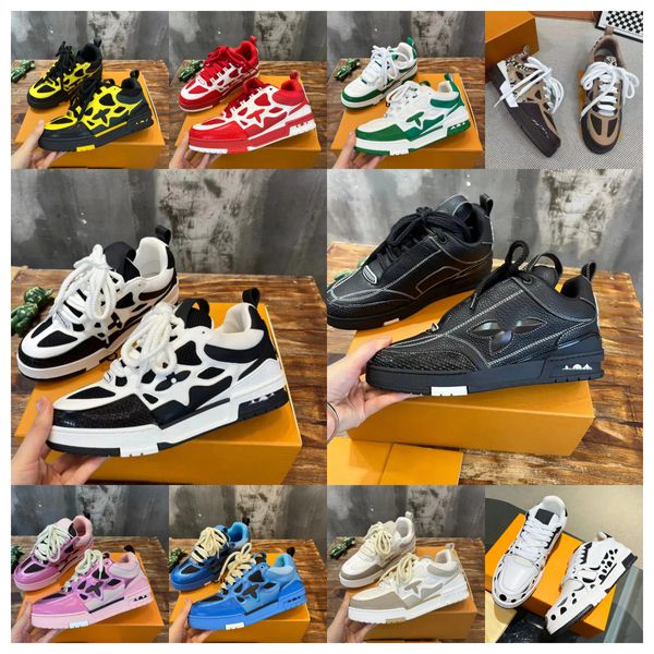 2024 Luxury Designer Skate Sneaker Chaussures Men Femmes Traineur Virgil Calfskin Lettre de haute qualité Superposés plate-forme en cuir Chaussures décontractées Sports Low
