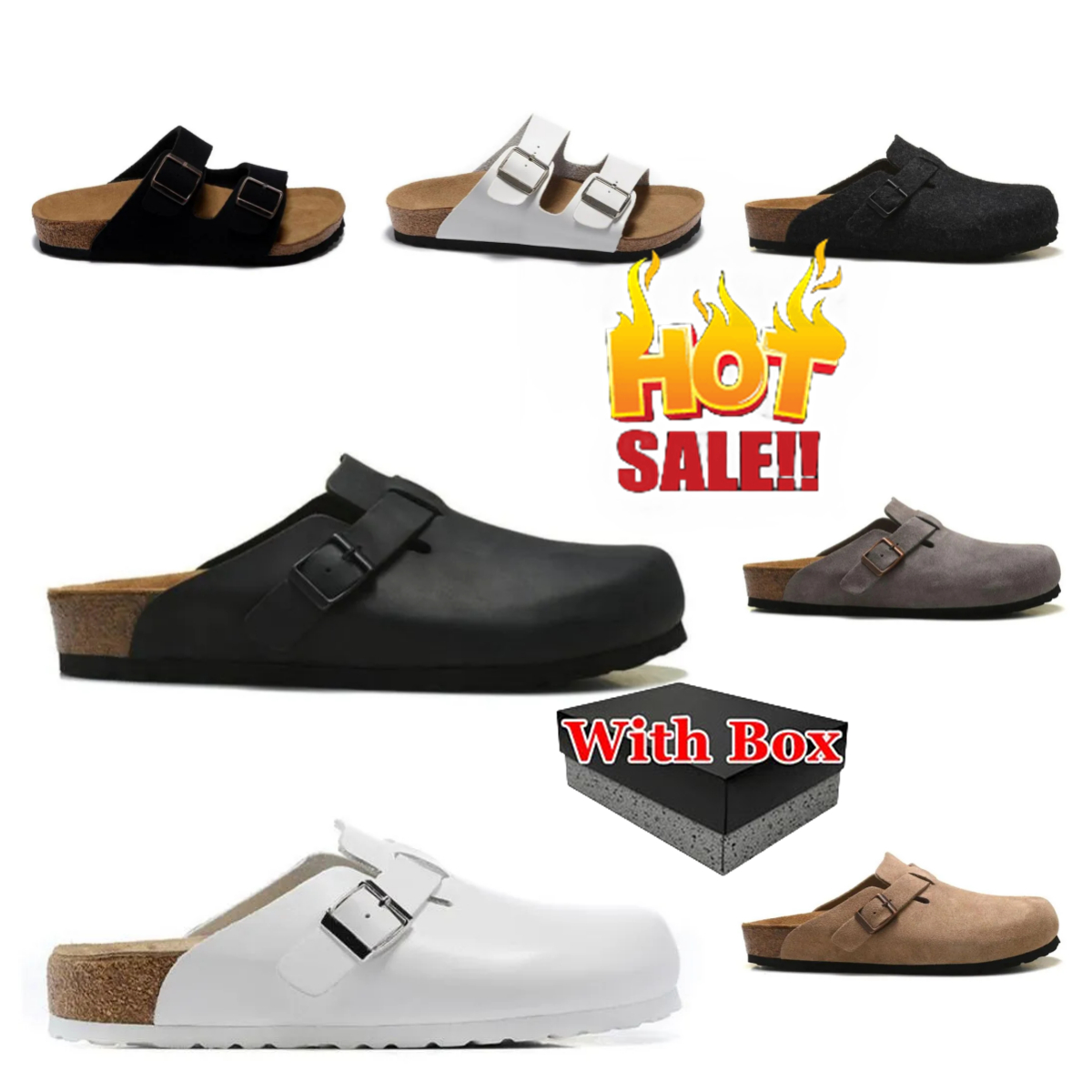 2024 Pantofole di design di lusso Sandalo Slides Sneakers Clog Sandali Uomo Donna Slides Cinturino con fibbia in pelle scamosciata bianca nera con scatola