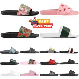 2024 Luxe designer Women Men Men Rubber Slippers Zomerstrand Bloemen Animal Prints gestreepte loafers Sandalen Blooms Classic Flat Bottom Flip Floy Slides Maat 36-45