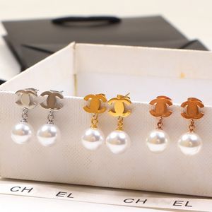 2024 Luxe oorbellen Stud roestvrijstalen ontwerper Dubbele letters Studs Chic Women Crystal Rhinestone Pearl Earring Wedding Party