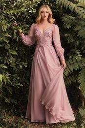 2024 Robe de fête de soirée de luxe V Manches longues Lace Lace Flowers Breded Mariffon Prom Gowns Formeaux Arabe Dubaï Robe de Soiree