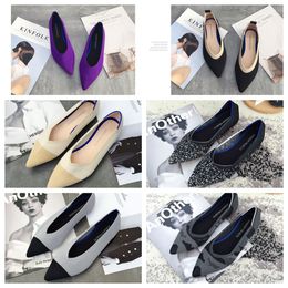 2024 Luxury Flat Fothed Ballet Point Black blanc Soft Soft Soft Knited Matenity Boat Shoe Casual and Conforty Taille 35-41