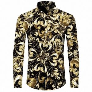 2024 Luxe Golden Fr Chain 3D Imprimer Hommes Lg Chemise À Manches Casual Hommes Designer Vêtements Streetwear Revers Butt Chemises b3l8 #