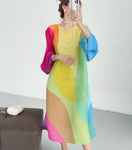 2024 Luxe ISSEY nieuwe geplooide mode-print elegante Franse jurk