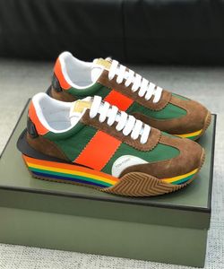 2024 Luxe James Sneaker Schoenen Voor Heren Zijstreep Suède Nylon Beroemde Merk Trainer Dikke Rubberen Zool Veters Comfort Korting Herenschoenen Tom Fords Wandelschoen