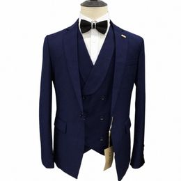 2024 Hombres de lujo traje azul marino Blcak tres piezas abrigo pantalones chaleco con muesca solapa primavera slim fit boda blazer trajes de hombre y9wp #