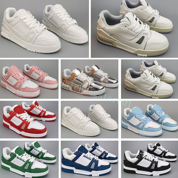 2024 Luxe Hommes Casual Chaussures Mode Femmes Logo En Relief Entraîneur Sneaker Vert Denim Bleu Ciel Blanc Gris Rose 36-45 L4