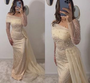 2024 Robe de soirée de sirène de luxe avec surjupe pure cou perles paillettes robe de bal formelle robes de célébrité robes de gala robe de soirée