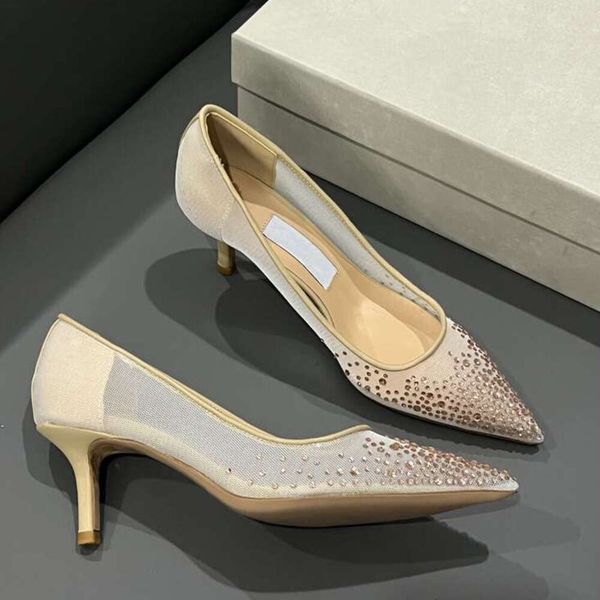 2024 Luxury Mesh Diamond High Heels Chaussures Flat Shoe Nouvelle Couleur Dring Sequins Designer Dames Mariage Blanc Blanc Brestable Crystal High Talèled