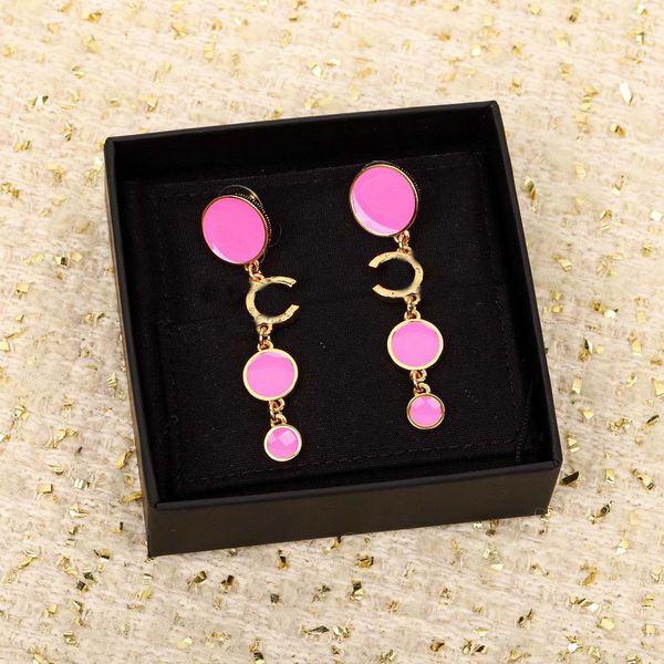 Boucle d'oreille à breloques de qualité de luxe, couleur noir et fuchsia, plaqué or 18 carats, avec boîte à tampons de forme ronde, PS3824A, 2024