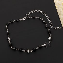 Collier pendentif à breloque de qualité de luxe, avec diamants et perles de couleur noire, plaqué argent, avec boîte à tampons, PS3090B, 2024