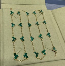 2024 Luxe kwaliteit charme hanger trui ketting met groene malachiet steen in 18k vergulde 20 stks bloemvorm hebben stempel doos PS2092